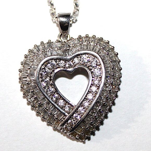 Jewelry - Sterling Silver Cubic Zirconia Heart Necklace 18 Inches